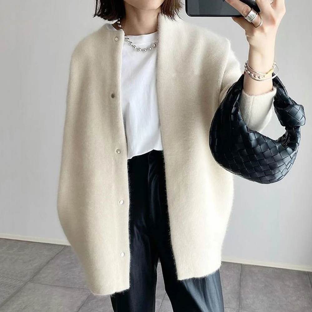 

Women Sweater Cardigan Winter Woolen Casual Korean Female Jacket Knit Long Tops Outfits Lady Sweater Female Khaki Plain Outwear