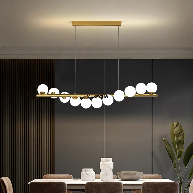 

New Long Ceiling Chandelier Suspension Glass Balls G9 Led For Table Dining Room Kitchen SuspensionLamp Office Front Desk Lights