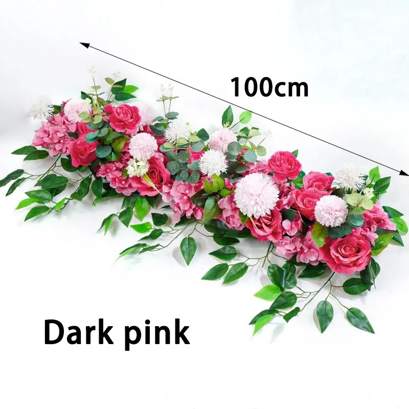 Decoración de pared de flores para boda, suministros de arreglo de rosas de peonía de seda, hilera de flores artificiales, arco de fondo, 100cm