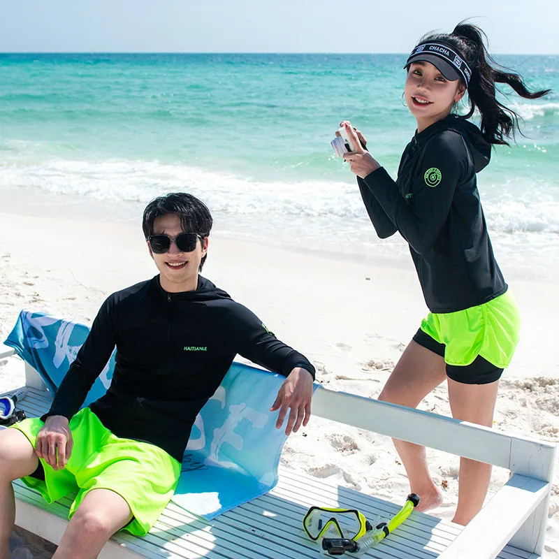 Men's Long Sleeve Rash Guard Zipper Swimwear 3-Piece Swimsuit Surfing Women's 5-Piece Set Bathing Suits for Couples