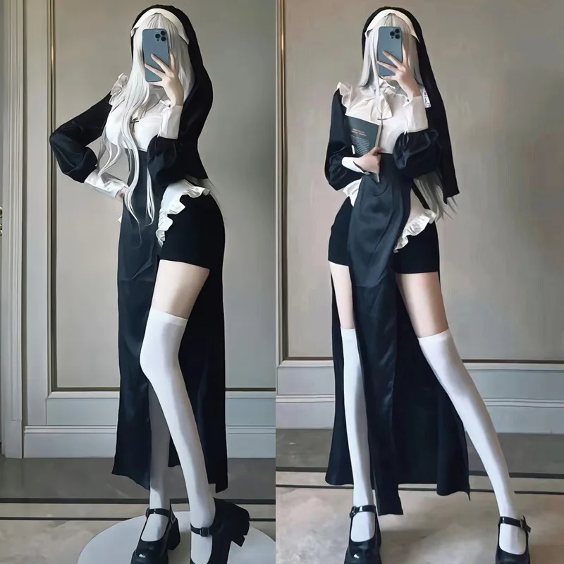 

Anime Sexy Nuns Original Design Cosplay Chowbie Uniform Black Sexy Dress Large Size Halloween Costumes for Women Maid Costume