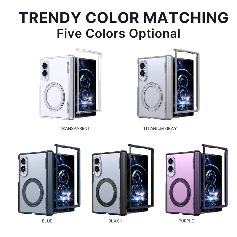 Shockproof Magnetic Transparent Protective Case with Folding Ring Stand and Hinge Protection