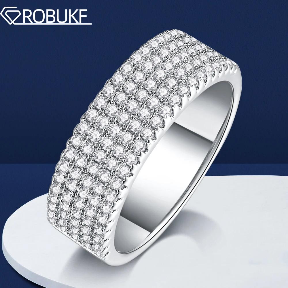 

Full Moissanite Ring Five Rows Diamond 925 Sterling Sliver Plated 18K Engagement Wedding Band Hip Hop Ring For Woman Man Jewelry