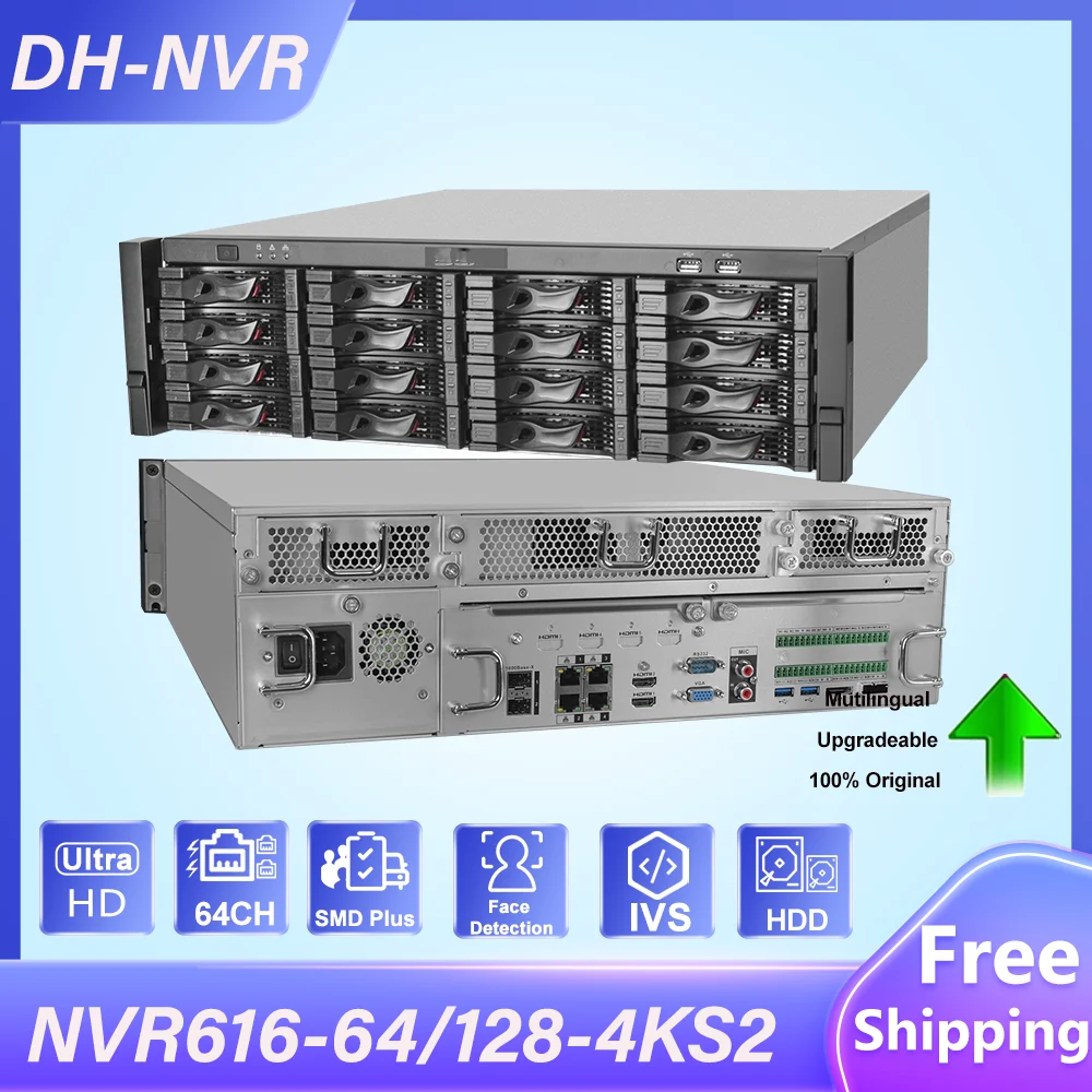 

Dahua 4K 64CH 128CH NVR 16HDDs Network Video Recorder NVR616-64/128-4KS2 H.265 AI By Camera SMD Plus Face detection ANPR