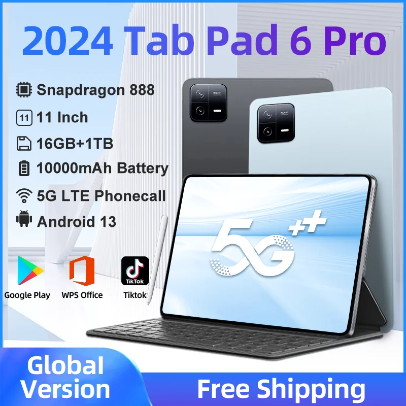 2024 오리지널 패드 6S 프로 태블릿 PC 글로벌 버전, 스냅드래곤 888, 안드로이드 13.0, HD 4K, 11 인치, 16GB + 512GB, 10000mAh, 5G 듀얼 SIM 와이파이