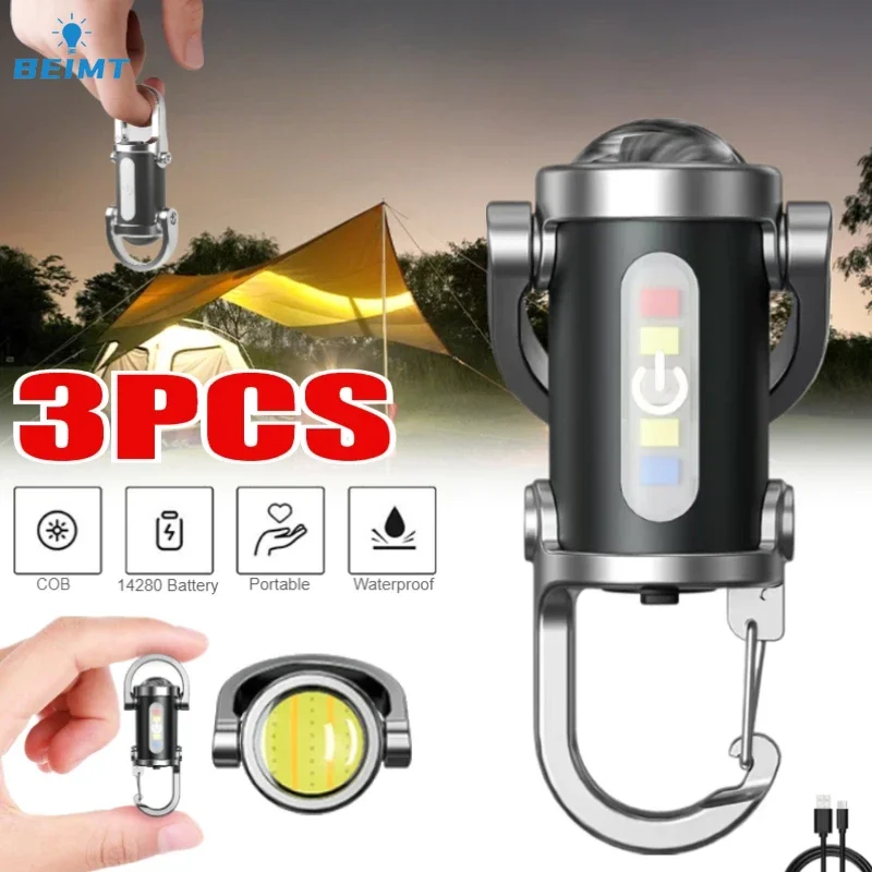 Powerful COB LED Flashlight Keychain USB Rechargeable Hanging Portable Flashlight Waterproof Keyring Camping Walking Pocket Lamp