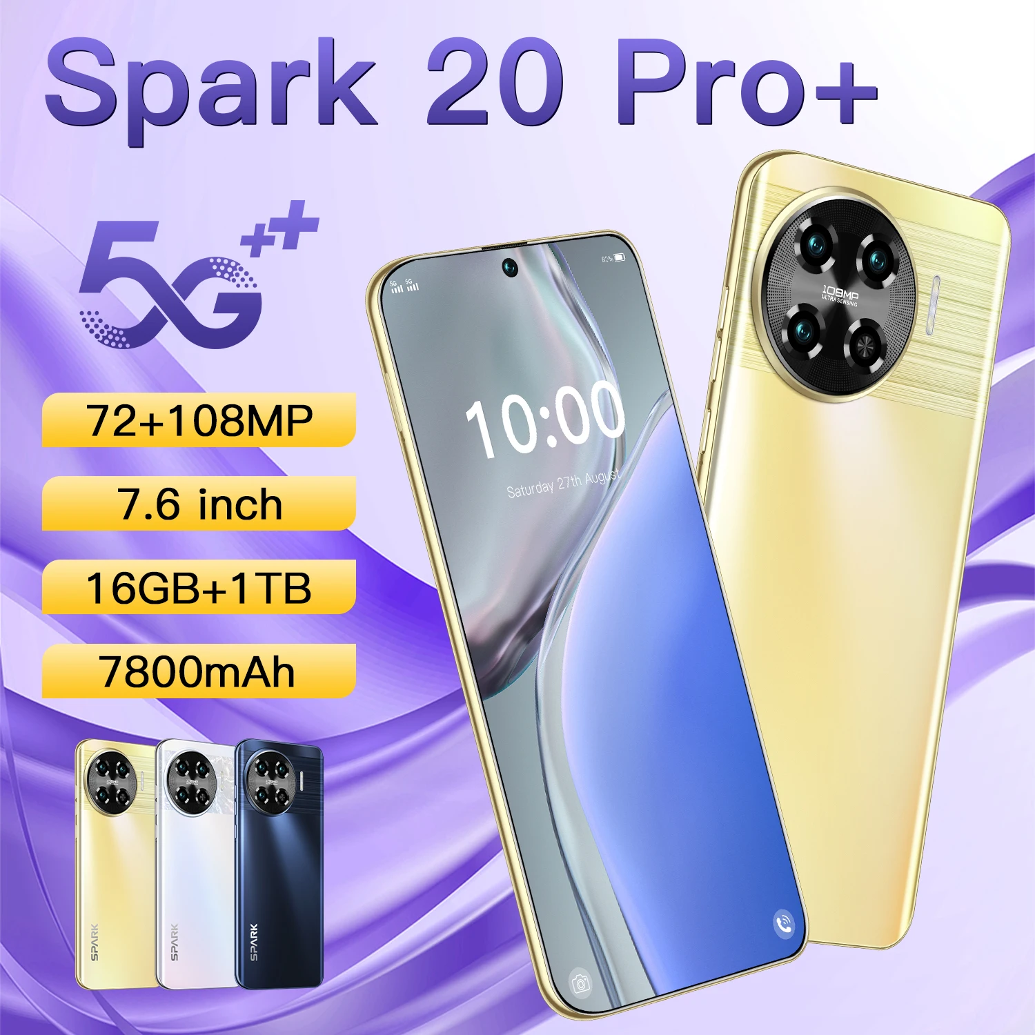 글로벌 VER 스파크 20 프로 스마트폰, 쿼드 코어, 16GB + 1TB, 7.6 인..