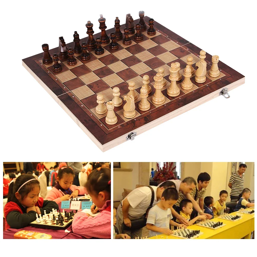 Description Picture 5 of item3 in 1 Chess Game Board Folding Storage Wooden Chess Board Sets Exquisite Chess Set Chess and Checkers Game Set