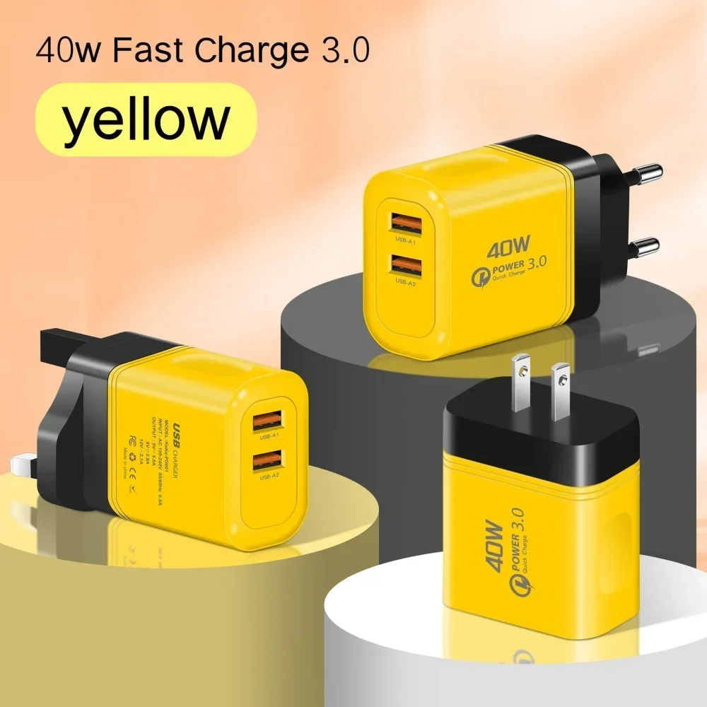 40W Quick Charge 3.0 USB Charging Block Power Adapter Fast Charging for iPhone Xiaomi Samsung Huawei Mobile Phones Wall Chargers