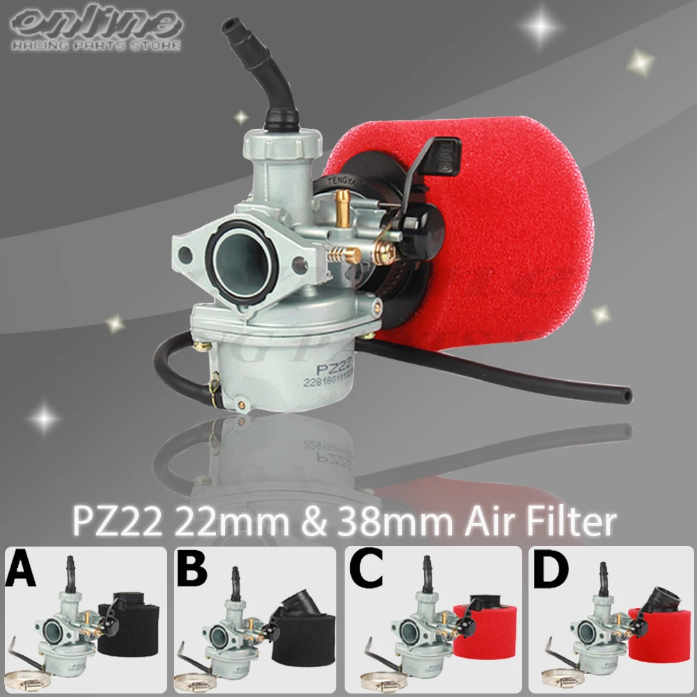 

Карбюратор двигателя PZ22 22 мм и воздушный фильтр 38 мм для Keihi 110cc 125cc KAYO Apollo Bosuer xbikes Kandi внедорожные/питбайки monkey ATV