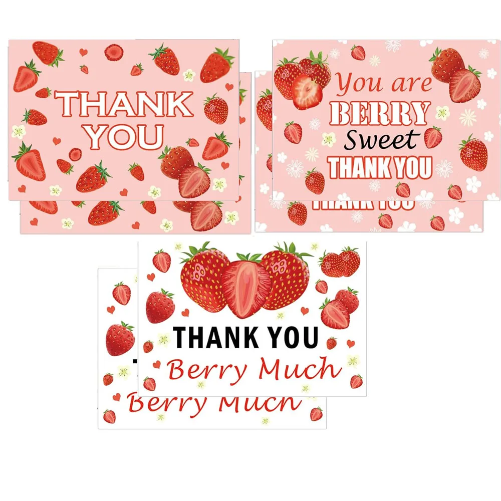 30 Pack Strawberry Thank You Cards Pink Fruit Berry Greeting Cards with Envelope Strawberry Stickers for Party Favors 4x6inch