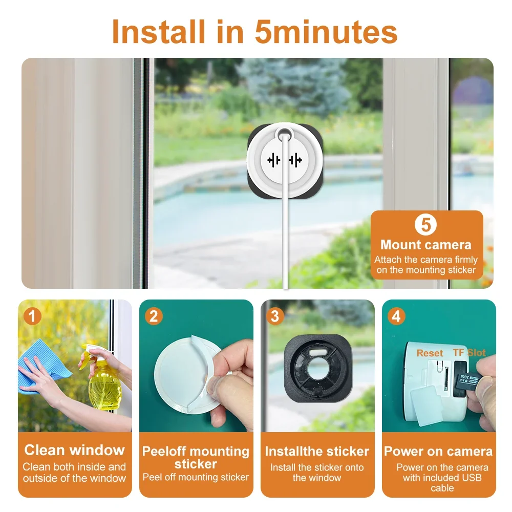 Tuya 2K 5GHz Window Camera WiFi Wireless Network Indoor Camera for Home Security Color Night Vision,Person Motion Detection 2