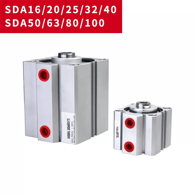 Compact Air Pneumatic กระบอกสูบ SDA 16/25/50/100มม.Bore Double Acting 5/10/20/30/40/50/60/70/80/90/100มม. 1
