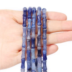 Premium Redstone Bamboo Joint Shape Natural Stone Beads - 12x5mm Loose Beads for Jewelry Making and DIY Accessories (Blue Aventurine)