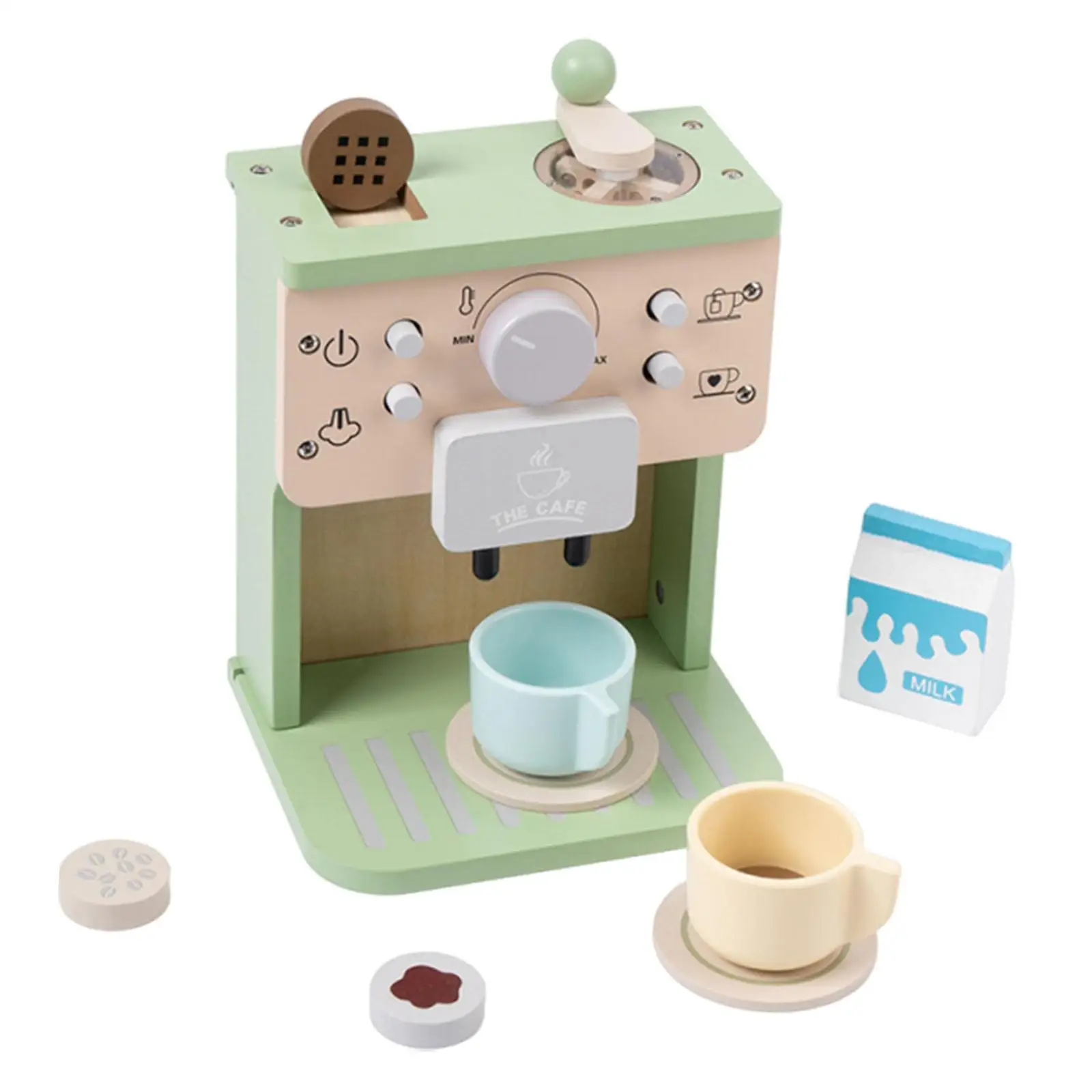 【support】 Wooden Coffee Maker Playset Cafe Cookware Espresso Machine for Kids Children.