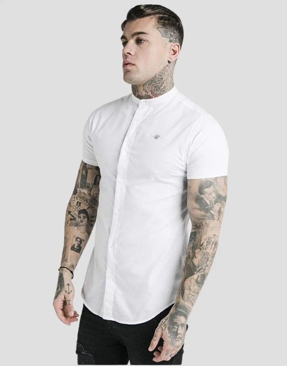 SikSilk-camisa de cuello alto para hombre, camisa blanca - AliExpress Ropa  de hombre