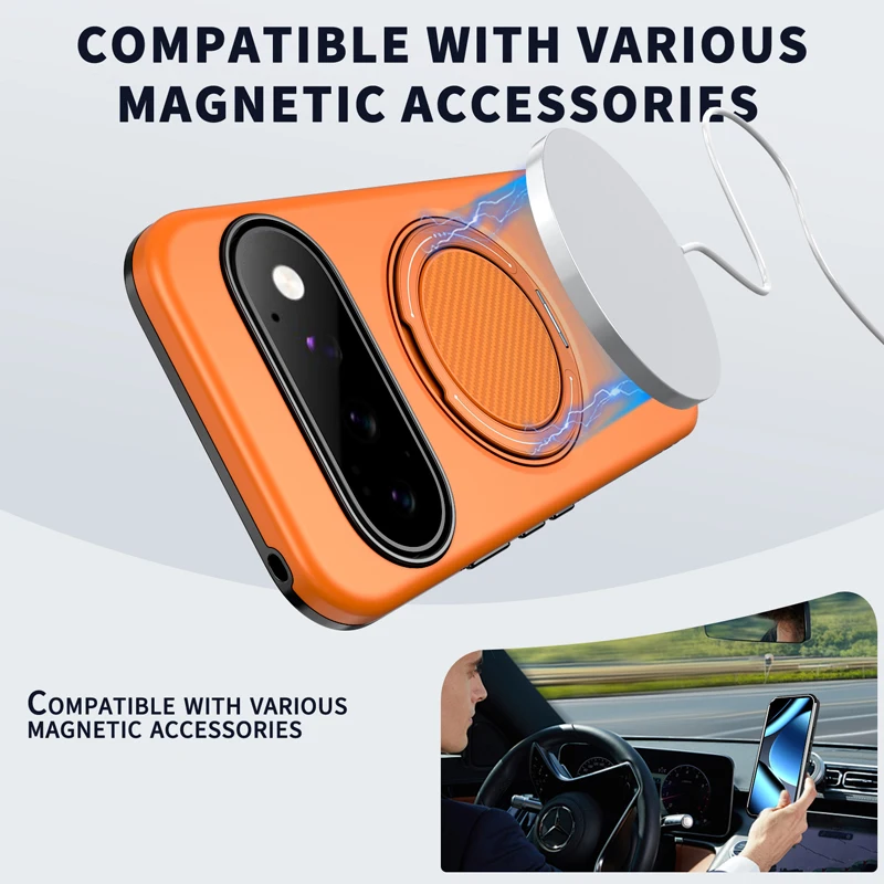 Enhance your phone's protection and style with the ELVEV Magnetic Shockproof Phone Case featuring a Rotating Ring Bracket.