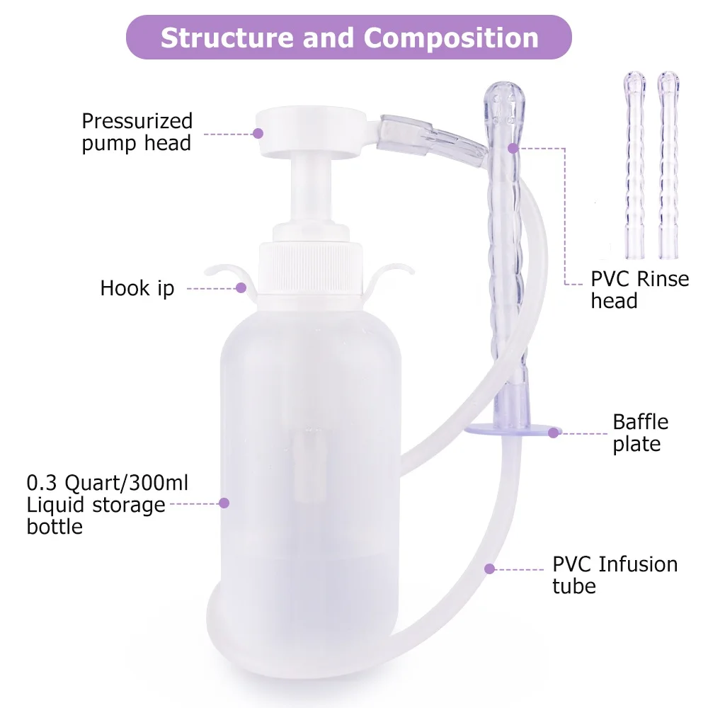 300/600ML Plastics Bottle Silicone Bidet Vaginial Anal Enema Plug Douche Cleaner