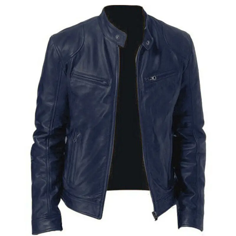 Texwood men's casual and sports wear store, summer beach clothes, men's leather fashion, jewelry, sunglasses Mens Retro Leather Jacket Motorcycle Stand Collar Biker Coat Zip Up Slim Fit Outwear Top Jacket Coat