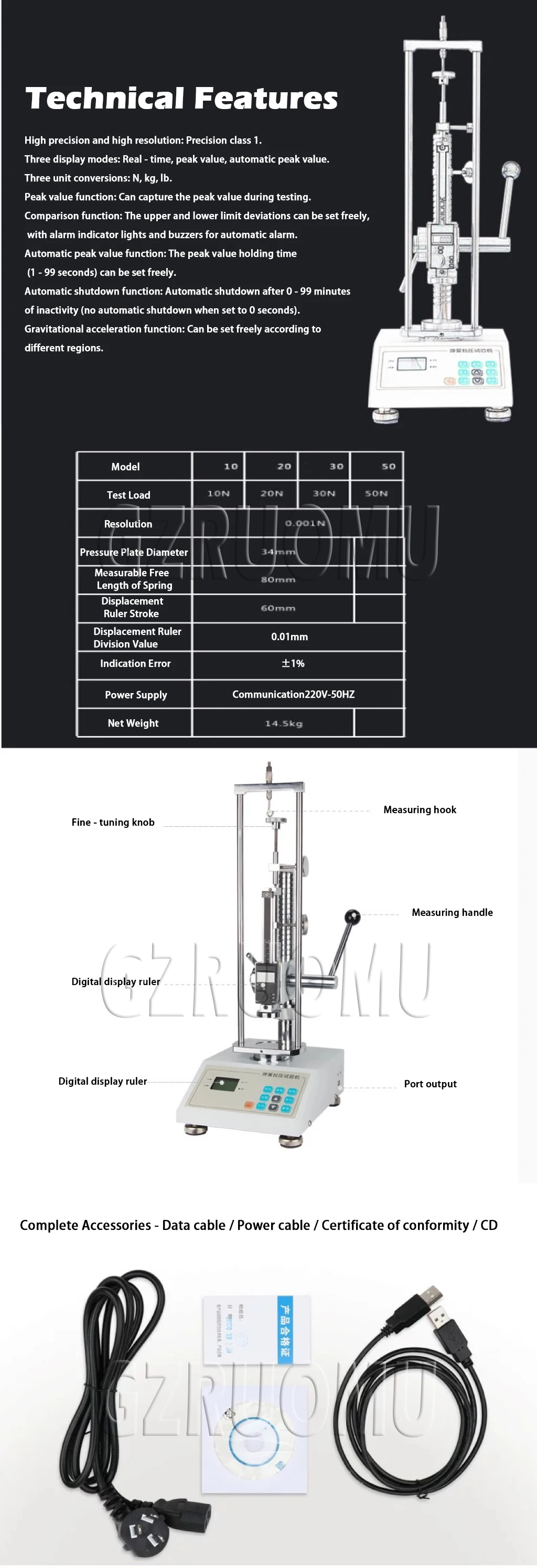 10-30N Tensile Compression Testing Machine Test Bench Digital Display Push-pull