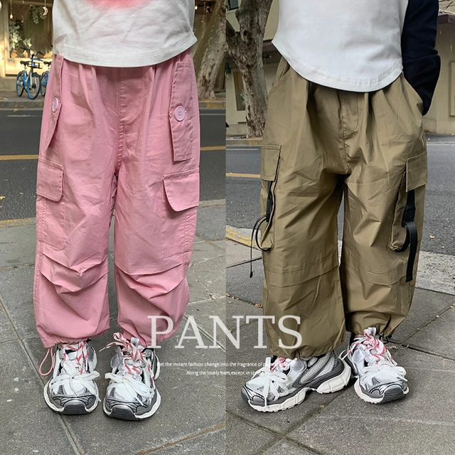 Girls Cargo Pants Fashion Trend Kids Clothes Girls Loose Trousers Solid  Streetwear Pants Children Solid Pocket Pants - AliExpress