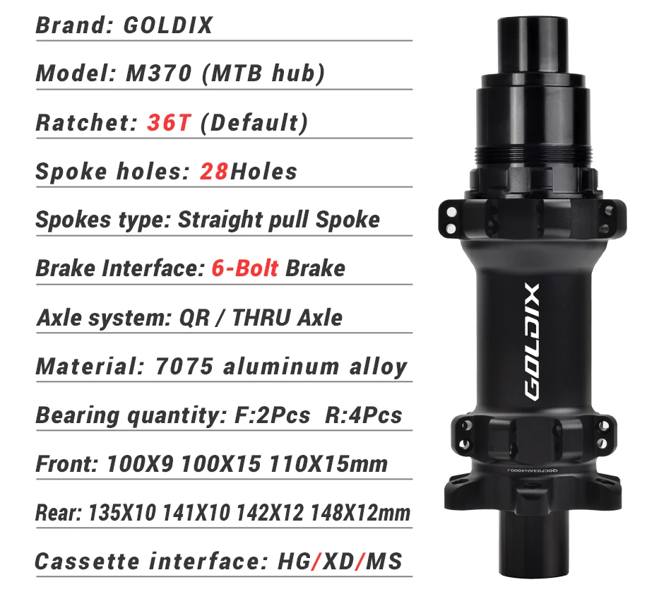 MTB Hub 28H HG/XD/MS BOOST Hub Ratchet 36T 6-Bolt Disc Brake