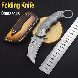 Damascus Steel Solidified Stable Wood Handle High Quality Handmade Claw Folding Bearing Knife Outdoor Camping Survival Knife