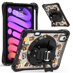 Shockproof Transparent Cartoon Tablet Case with Back Strap and Hand Stand - iPad 11th 2025 (Coffee Cat)