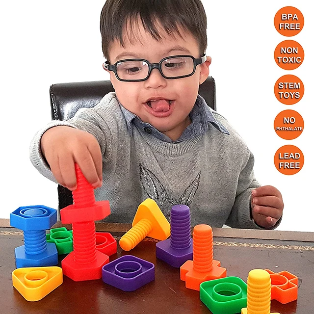 Bolts Toys Montessori Plastic Matching Children's Educational Toys Desktop Screw Building Blocks Toys Nut Shape Cognitive Toys 6