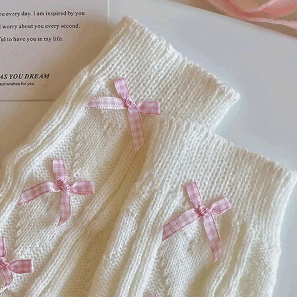 Sweet Korean Style Children's Leg Warmers Harajuku JK Knitted Leg Cover Woolen Foot Cover Plaid Bow Socks Autumn/Winter