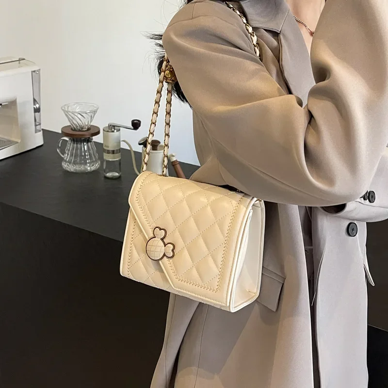 Diamond Pattern Chain Women's 2024 New Solid Color Maillard Commuter Shoulder Messenger Premium Textured Small Square Bag