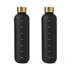 Motivational Leakproof Frosted Sports Water Bottle - 1000ml, Reusable for Fitness, Outdoors, and Travel (Black)