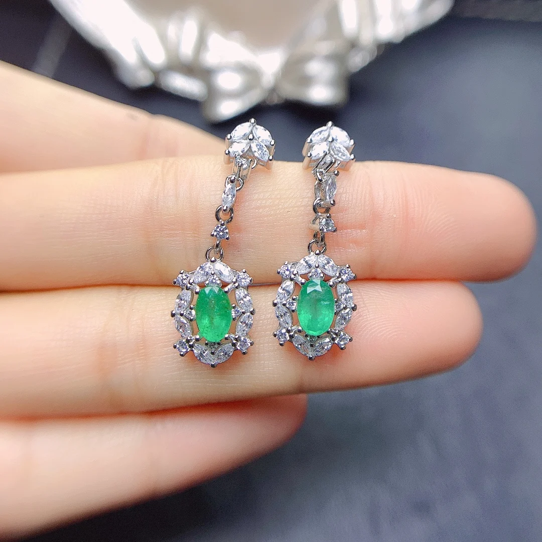 

Natural Emerald Earrings Female Silver 925 earrings female wedding gems Free shipping Sterling Certified jewelry boutique