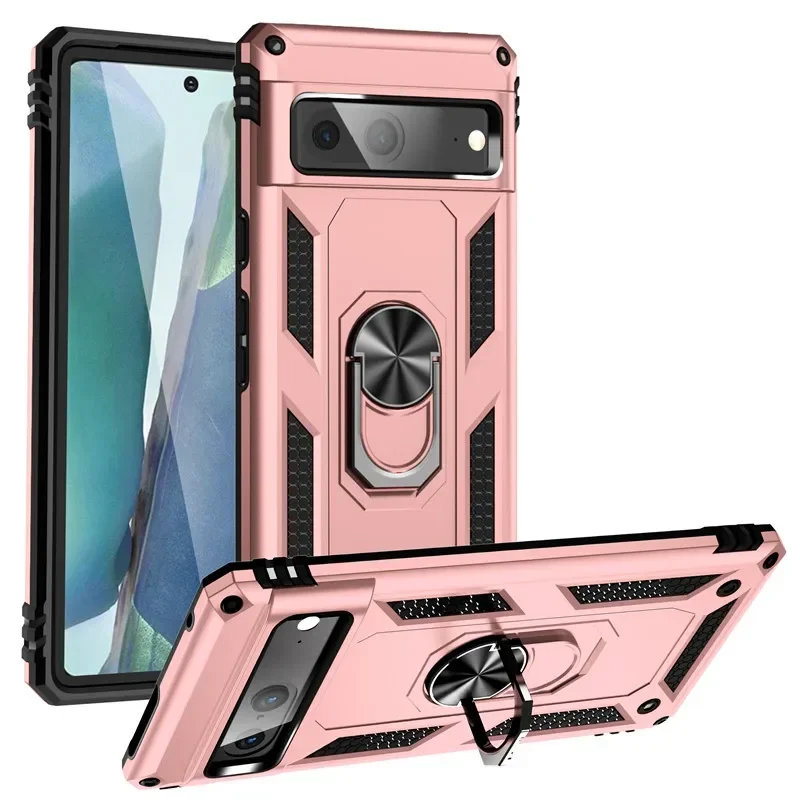 Stylish Magnetic Ring Holder Shockproof Phone Case with Protective Armor Back Cover