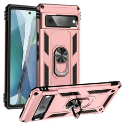 Stylish Magnetic Ring Holder Shockproof Phone Case with Protective Armor Back Cover - Pixel 7 Pro (Rose Gold)