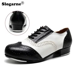 2024 New Men Tap Shoes Boys 3CM Heels Tap Shoes Man Leather Tap Dance Shoes Students Large Size 45 Dance Sneakers Free Shipping