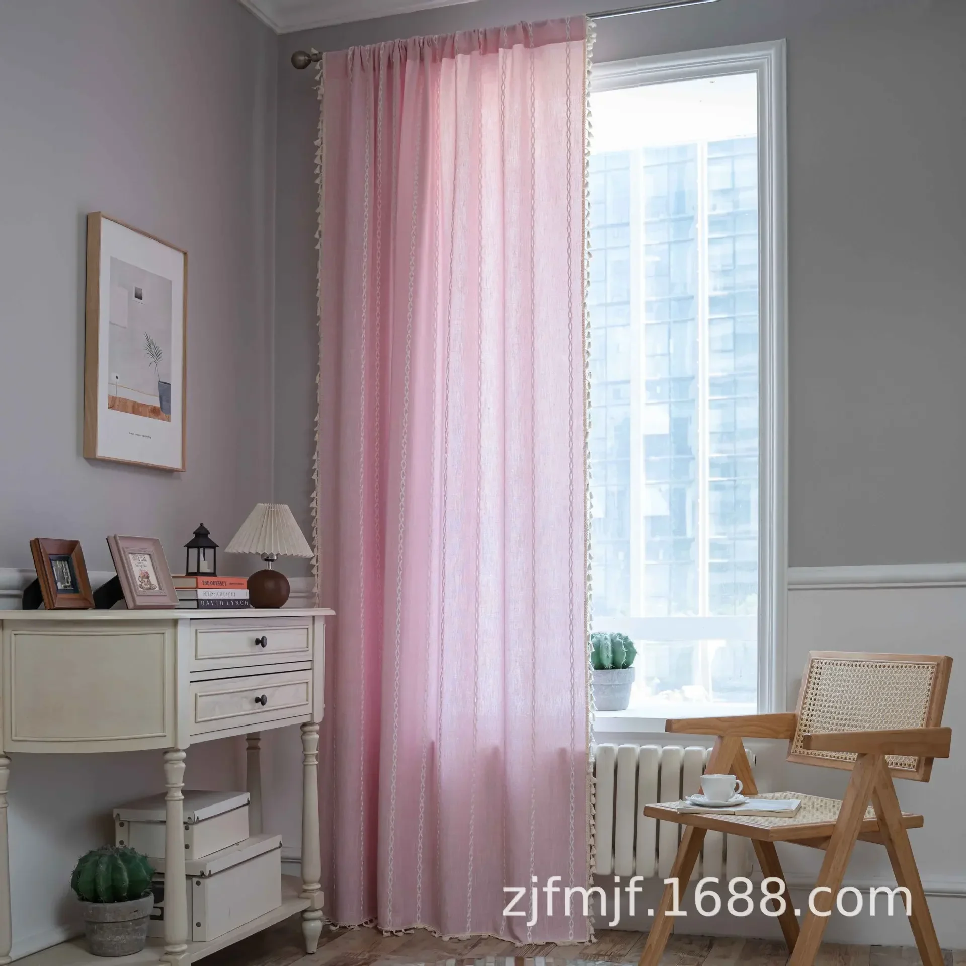 thumbnail image 1 of Juego de dormitorio con bolsillo para barra, rayas, estéreo, gris, blanco, para sala de estar, cortina de punto para ventana salediza, cortina para habitación, 1 of 5