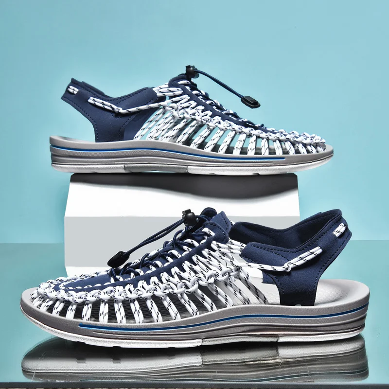 الصيف الرجال الصنادل النساء النعال النسيج تصميم صن...