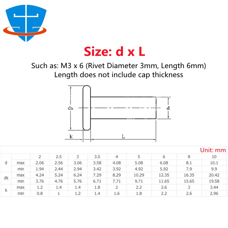 Rivets and Fasteners Rivets and Screws GB109 Aluminum Alloy Rivet M2-M8