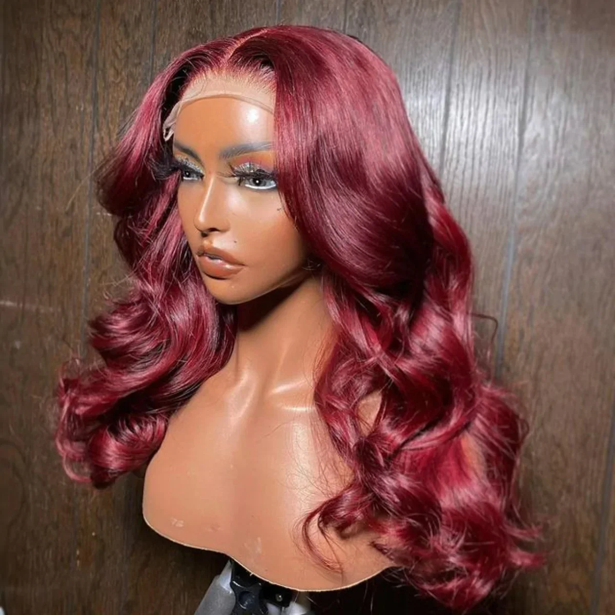 Burgundy Red Synthetic Lace Frontal Wigs For Women Red Long Body Wave Glueless Pre Plucked Hairline Wig With Baby Hair Cosplay