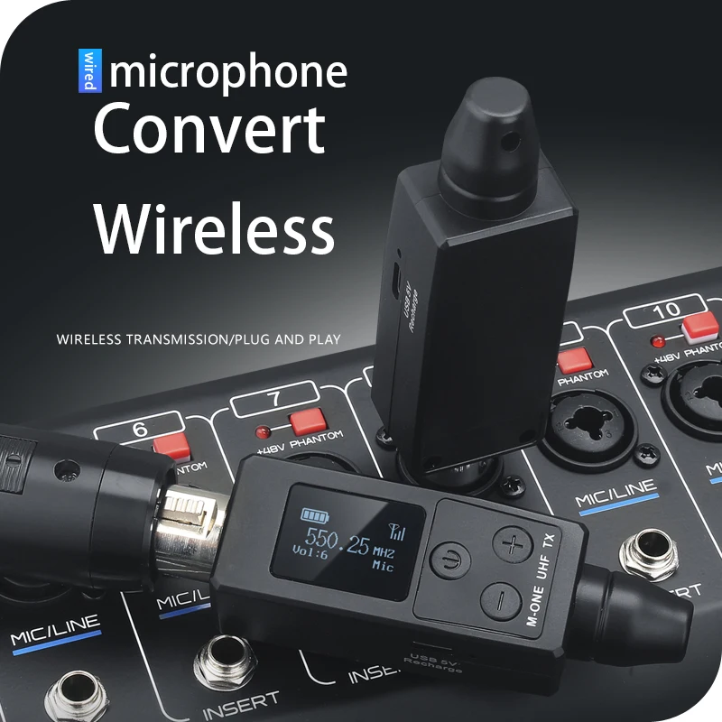 UHF Wireless Converter XLR Dynamic Mic Adapter Rechargeable Battery M-ONE UHF RX/TX Frequency Professional Audio System
