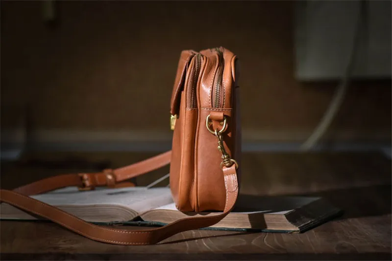 Vintage luxury genuine leather men's messenger bag handmade outdoor casual daily natural first layer cowhide work shoulder bag