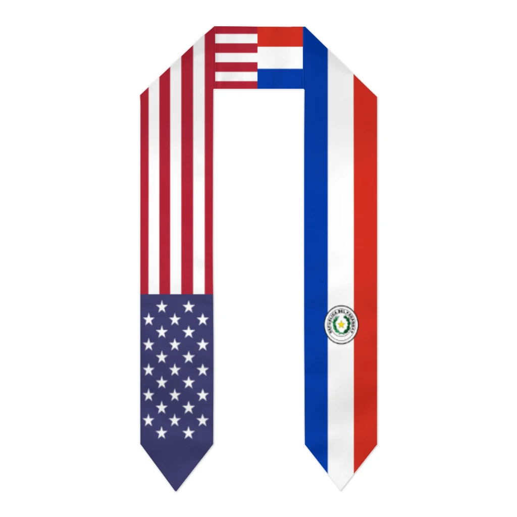 

Graduation Sash Paraguay & USA United States Flag Stole Shawls Graduate Wraps Scraf International Student Pride Gifts