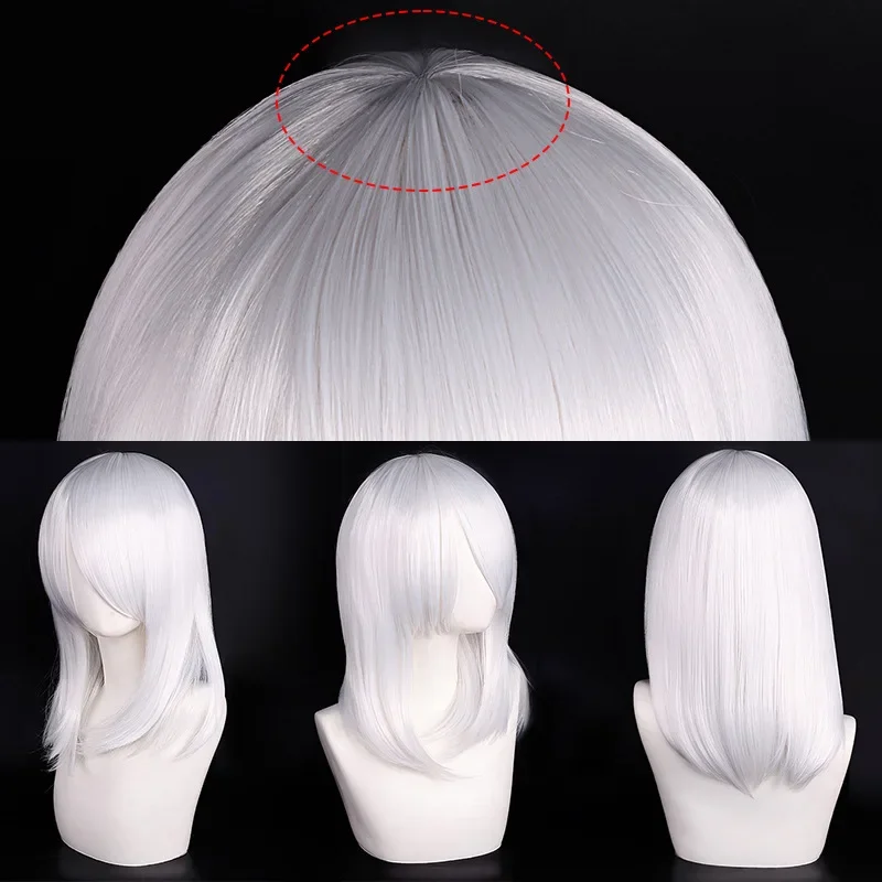 Neue 45cm Mittellange Anime Cosplay Perücke mit Pony in Blond, Schwarz, Weiß, Rot, Pink, Grün, Braun, Gold, Blau, Hitzebeständige Synthetische Haarperücken – Detail 1