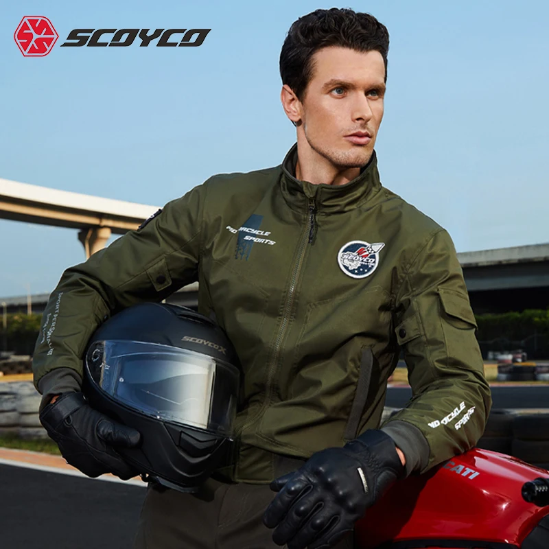 

Scoyco Winter Retro Motorcycle Jacket JK173 Warm Fall Protection Motorcycle Bomber Jacket Built-In CE Protective Gear Short Tops