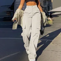 Streetwear Basic Buckle Cargo Pants Women Parachute Trousers Solid Straight Leg Big Pockets Baggy All Match.jpg
