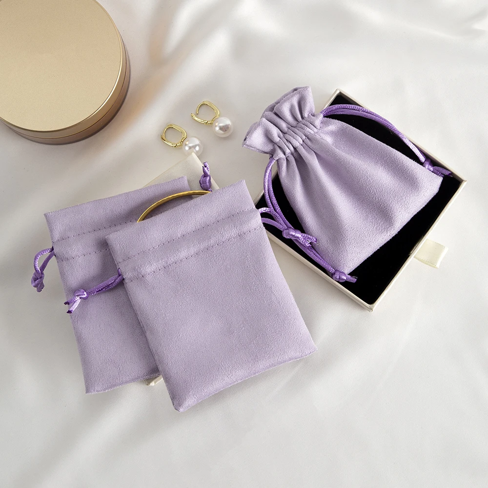 10 Stück violette Flanell-Beutel mit Kordelzug, Schmuckverpackung, Geschenkverpackung, Display, schöne Samt-Wildleder-Mikrofaser-Beutel, Hochzeitsgeschenke – Detail 10