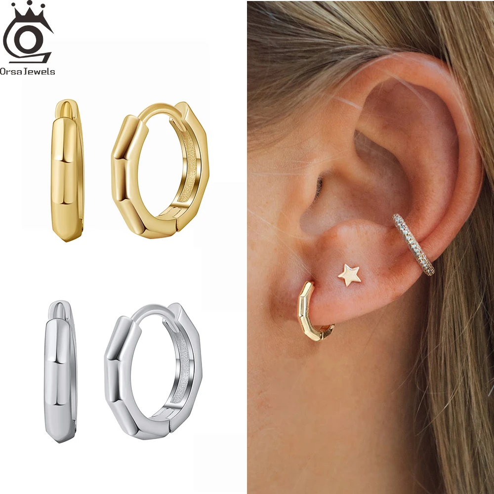 ORSA JEWELS Bamboo Hoop Earrings 100% 925 Sterling Silver