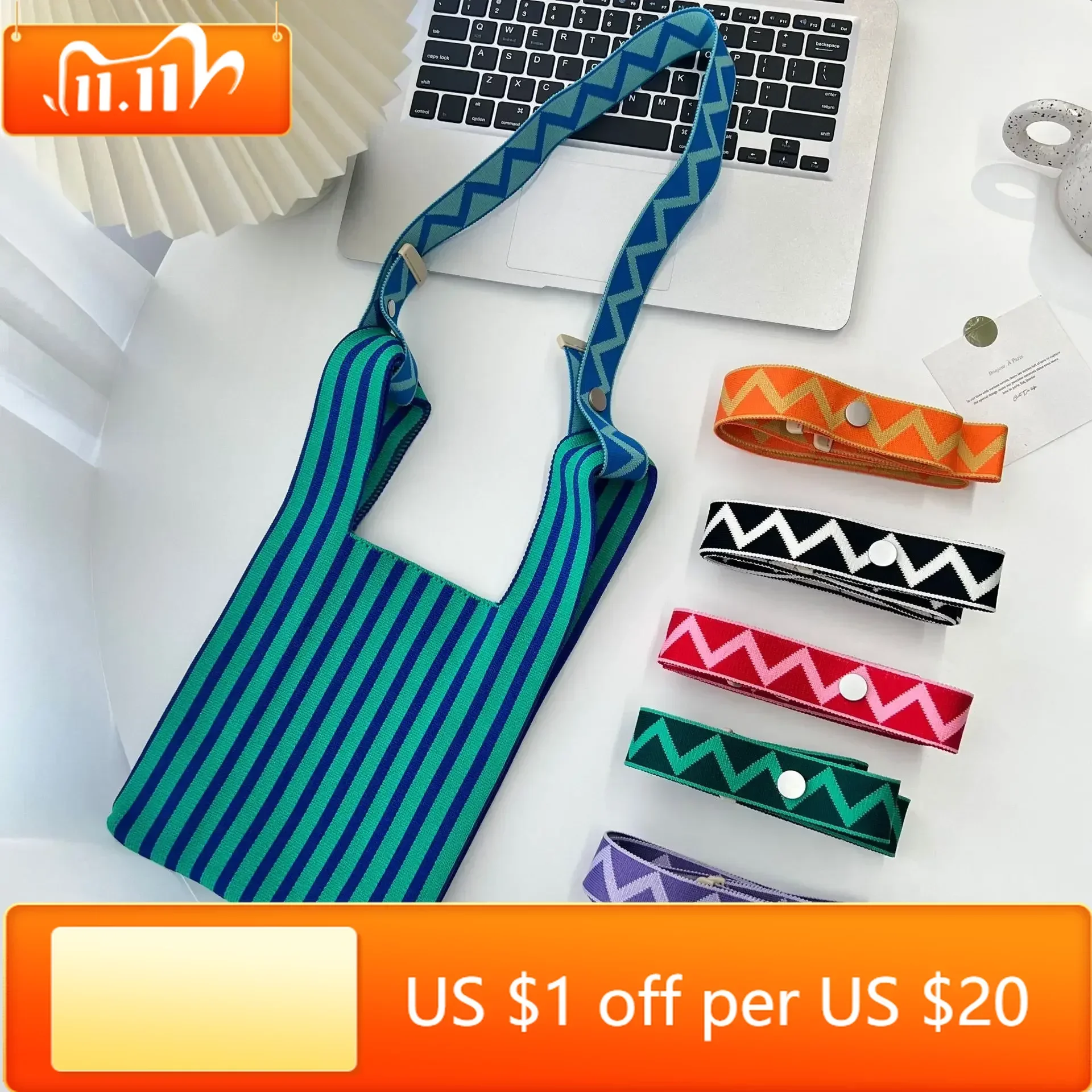 

Colorful Adjustable Shoulder Strap Fashion Simple Knit Handbag Tote Bag Extended Straps Replacement Diy Handles Bag Accessories