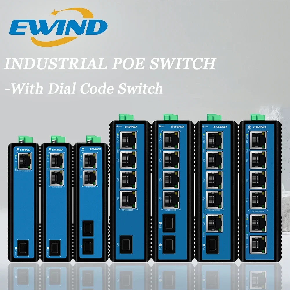 EWIND Industrial POE Switch 6 Ports 10/100/1000M Gigabit Uplink Network Switch Ethernet Switch for Outdoor Industrial
